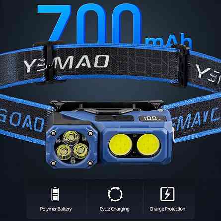 Налобний ліхтар YEMAO YM-T615, 500LM, (White+Red), Сенсор, ЗП Type-C Дніпро