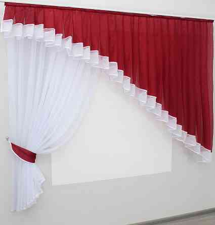 Кухонний комплект VR-Textil № 062к шторка з ламбрекеном червоний з білим 200х170 см (50-453) Київ