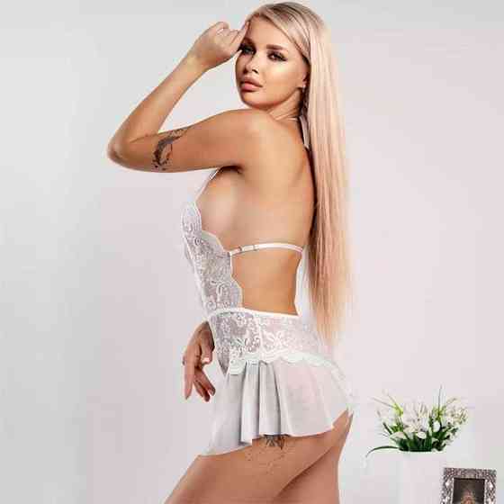 Сексуальний боді-пеньюар із відкритою спиною білий — S/M — Еротична білизна Вінниця