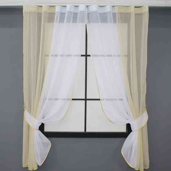 Кухонные шторы VR-Textil № 017к комбинированные с подвязками бежевый с белым 265х170 см (50-009) Киев