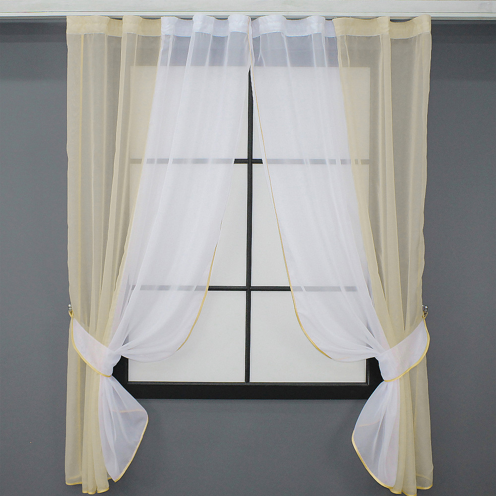Кухонные шторы VR-Textil № 017к комбинированные с подвязками бежевый с белым 265х170 см (50-009) Киев - изображение 1
