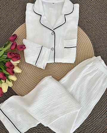 Женский базовый домашний костюм качественный турецкий муслин Белый, 42/44 Одесса