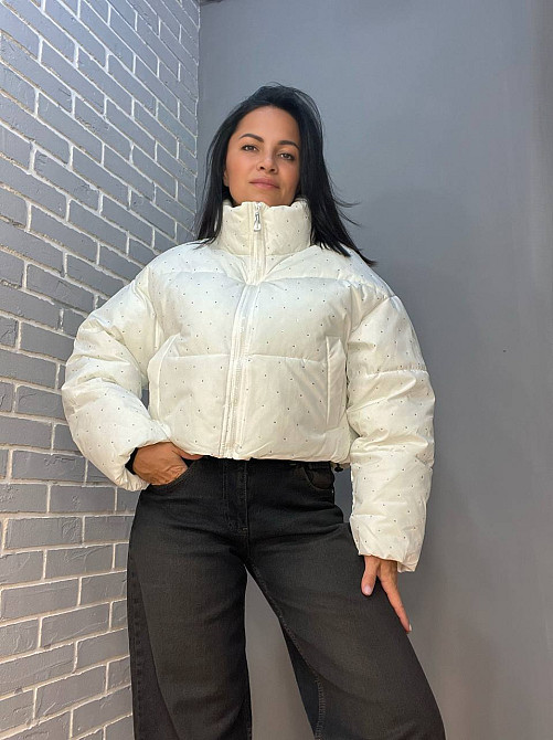 Куртка жіноча Haiziyuan 7165 коротка широка оверсайз розсип камінців без капюшона біла, білий, XL Одеса - фото 2