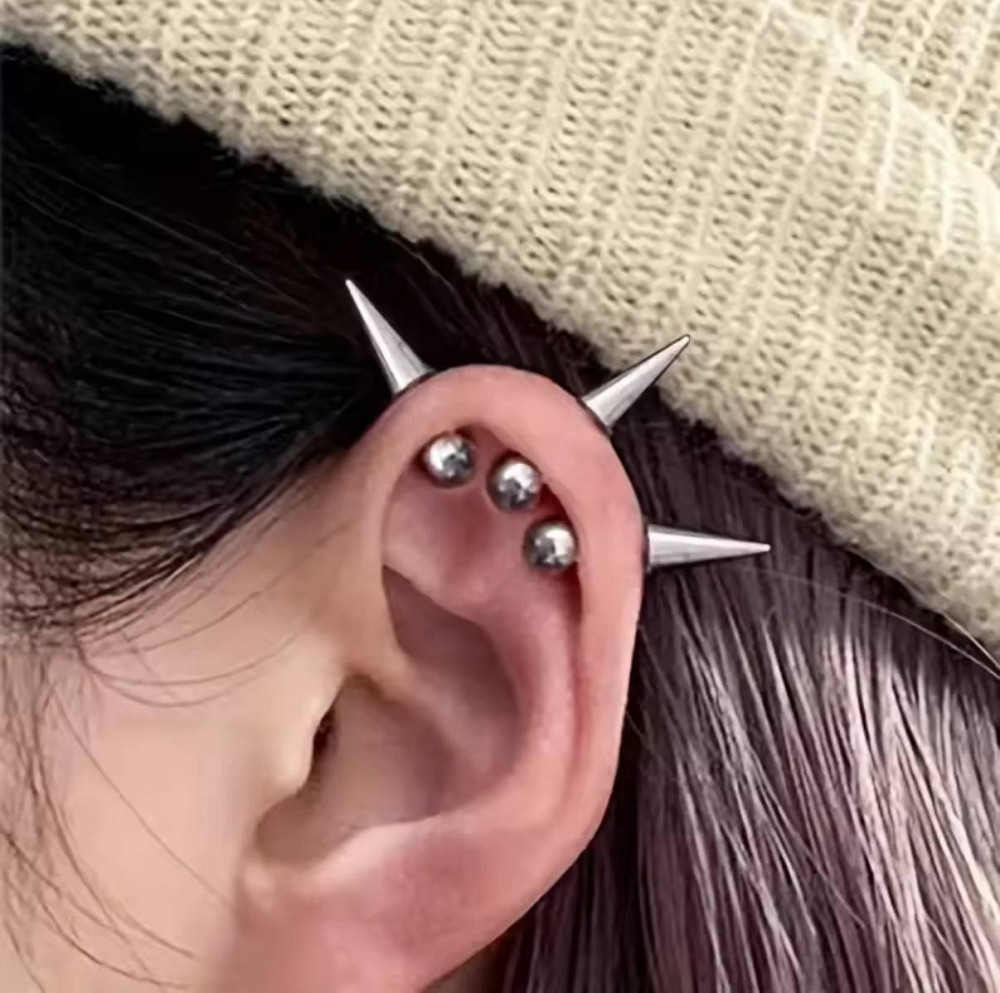 Серьги-шипы панк из стали - серебристый цвет, 3 шт Киев - изображение 1