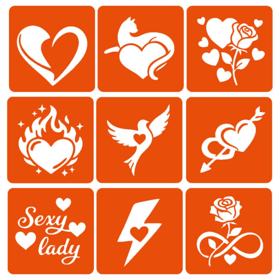 Набір для біо-тату "Love Story #2 - гліттер" set-love-story-2-glitter 9 трафаретів Вінниця - фото 3