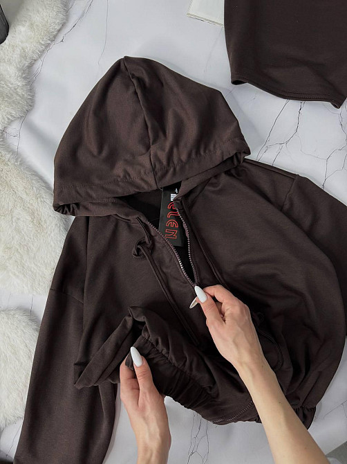 Жіночий повсякденний костюм трійка: кофта топ і штани двонитка. Шоколад, 42/44 Одеса - фото 2