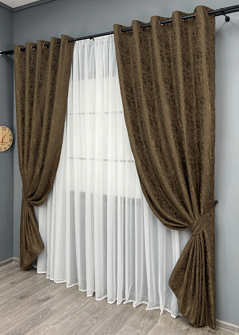 Комплект штор на люверсах VR-Textil Льон мармур Pavliani ХО № 1261ш Коричневий 150х250 см 2 шт (37-0314) Київ - фото 3