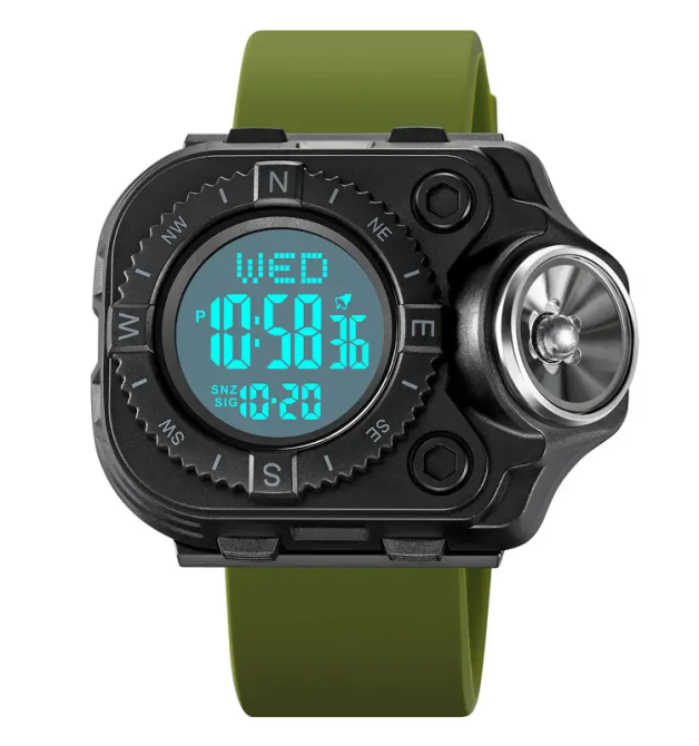 Чоловічий наручний годинник з ліхтарем Skmei 2187 Зелений з білим циферблатом Київ - фото 3