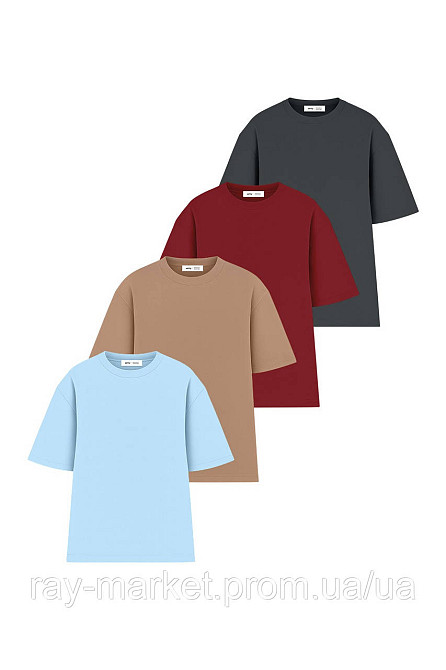 Набір футболкок оверсайз чоловічих 4 шт "U0104-Burg-Dark Grey-Sky Blue-Brown" Київ - фото 1