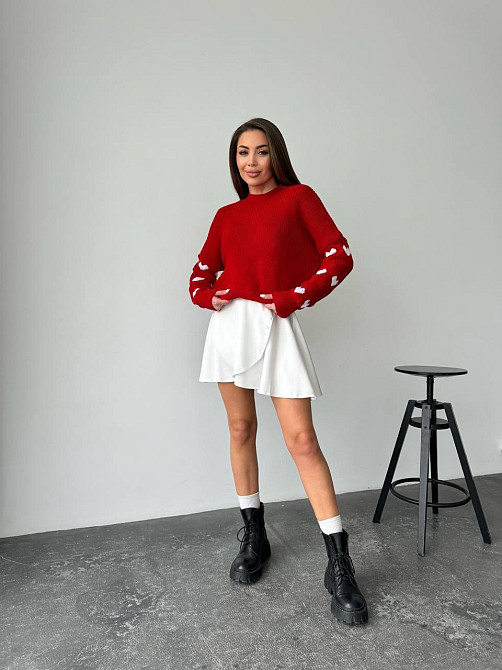 Женский стильный оверайз свитер акрил/шерсть Красный Одесса - изображение 4