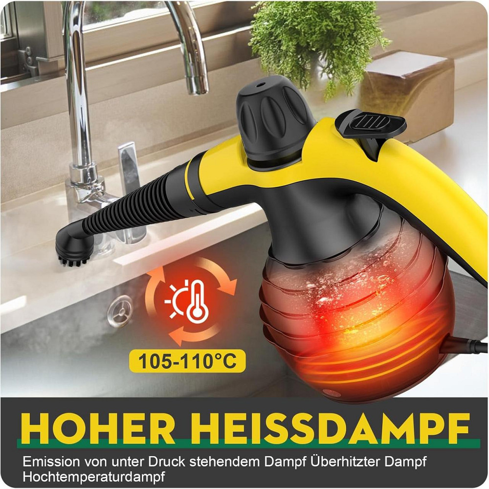 Пароочисник ручний 1050 Вт для підлоги, ванної, кухні, вікон, меблів, авто, оббивки для видалення плям, 9 насадок, замок безпеки Київ - фото 2