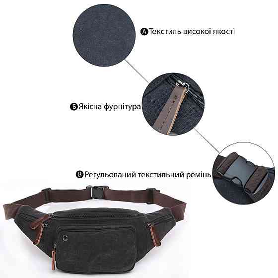 Сумка поясная текстильная Vintage 20085 Черная Киев