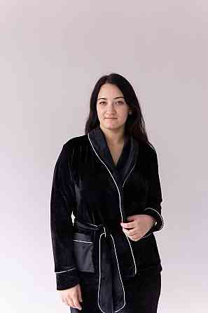 Домашний костюм на запах с поясом Черный б/к XL Харьков