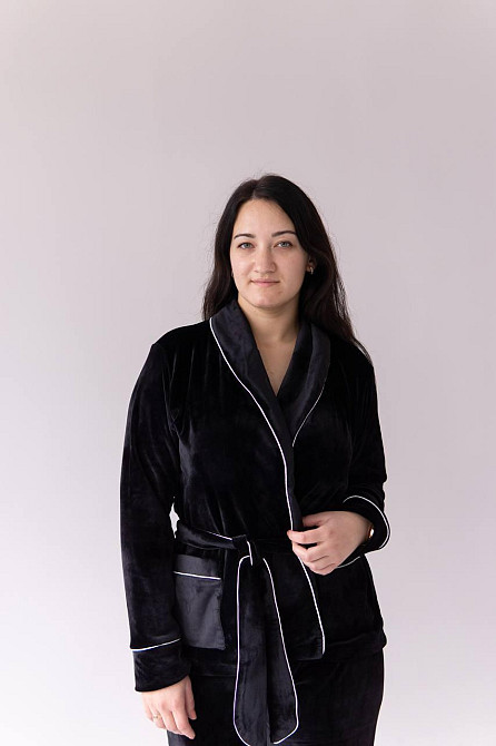 Домашний костюм на запах с поясом Черный б/к XL Харьков - изображение 3