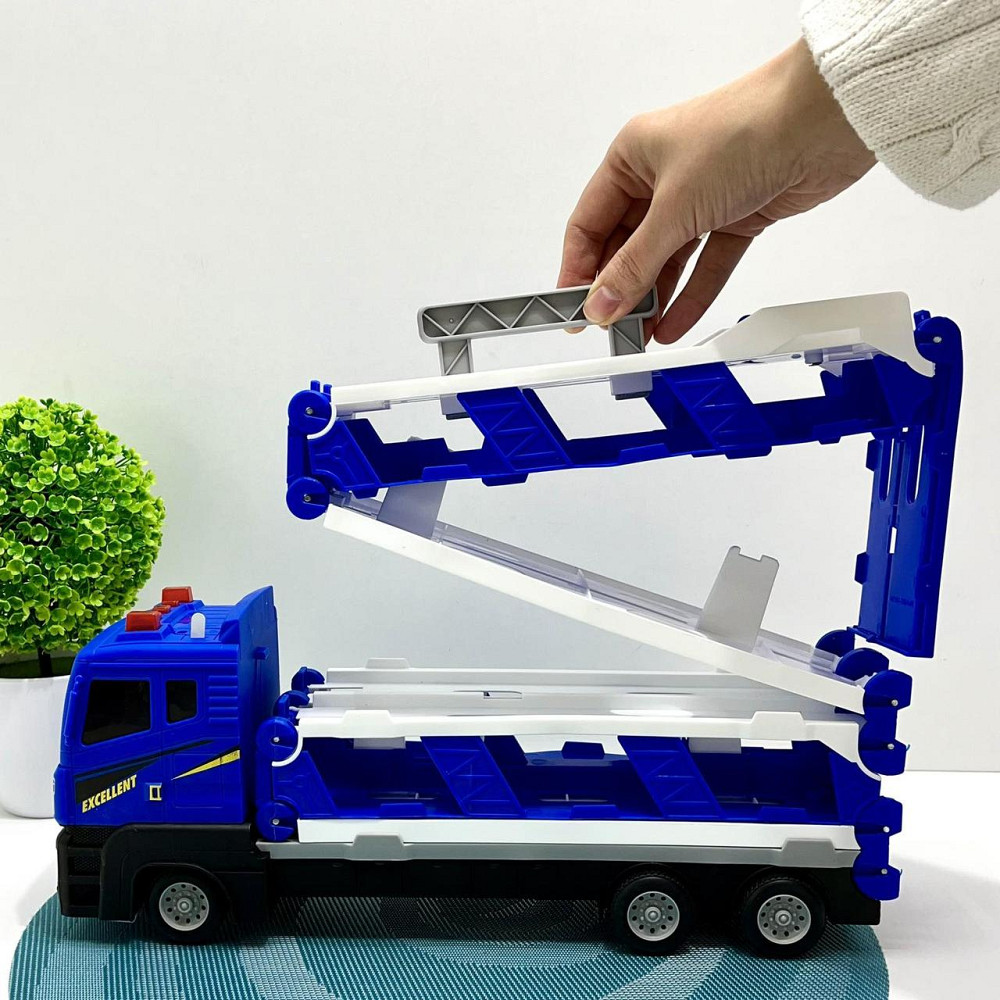 Автовоз інерційний з машинками рухомі деталі світлові та звукові ефекти Синій (D663-T204B) Чернігів - фото 2