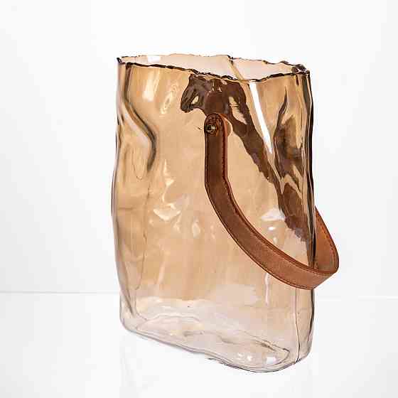 Подарункова скляна ваза сумочка з ручкою 18×9×25 (см) декоративна ваза 2.8 (л) для квітів Коричневий HP-19-157-1 Київ