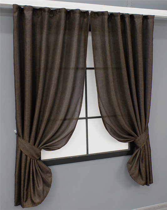 Комплект коротких штор VR-Textil Льон Мішковина № 107ш 130х170 см 2 шт Венге (35-0130) Київ - фото 2