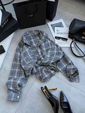 Женская трендовая оверсайз рубашка в клетку костюмный тиар Серый 2 Одесса