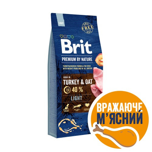 Корм сухий Brit Premium Dog Light для собак з надмірною вагою з індичкою 15 кг Київ - фото 1