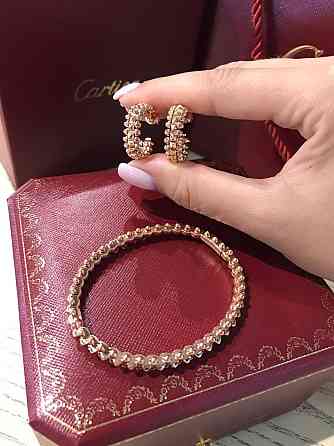 Cartier сережки та браслет зубчики в рожевому золоті / Cartier набір браслет і сережки Одеса