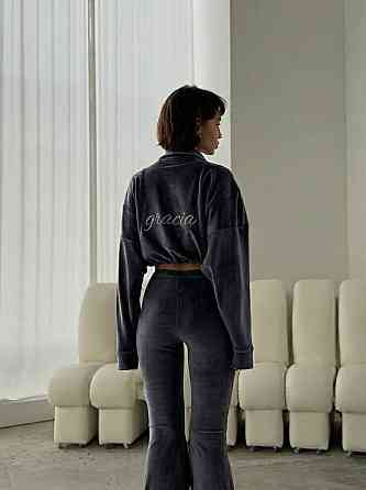 Женский стильный повседневный велюровый костюм Графит, 42/44 Одесса