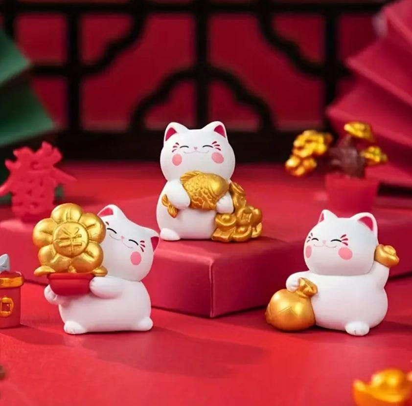 Набор из 4 фигурок счастливых котиков Манеки-Неко Декор из белой смолы Киев - изображение 3