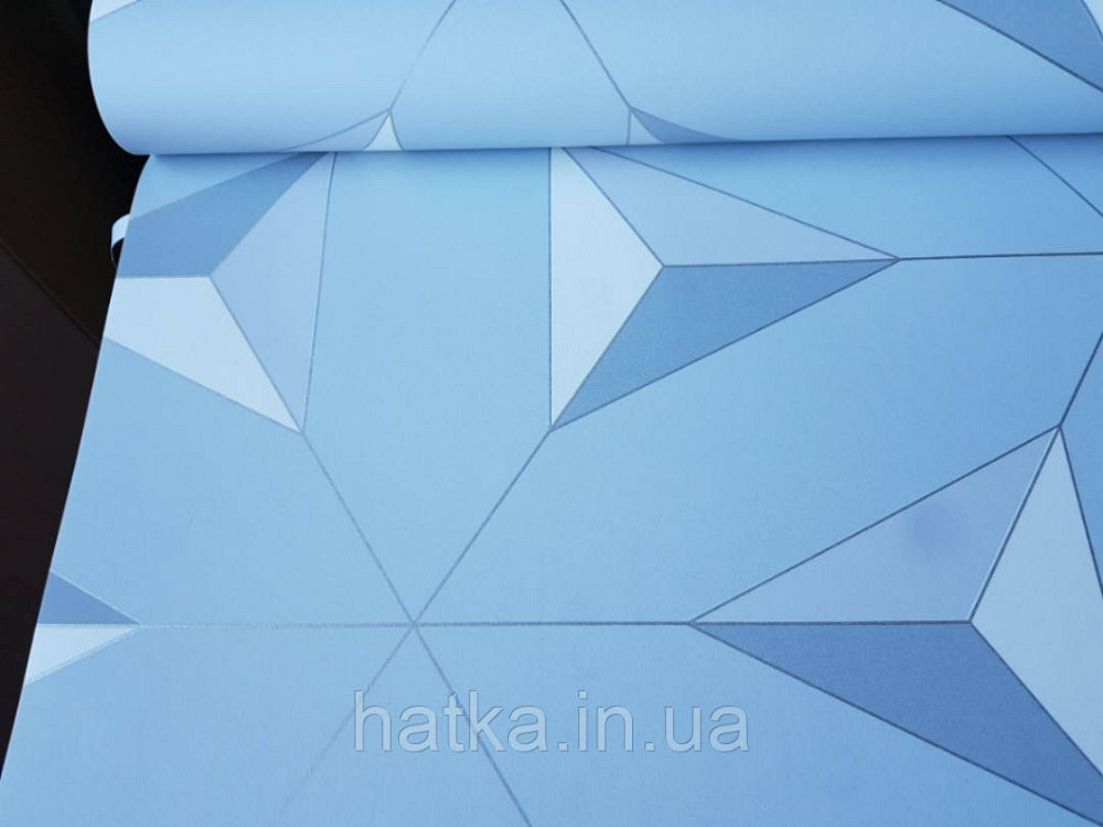 Шпалери флізелінові Decoprint Elisir EL21072 геометричні фігури, трикутники 3д сірі білі на блакитному тлі Київ - фото 1