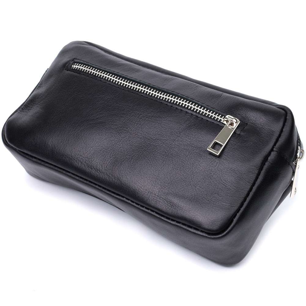 Прямоугольная сумка-бананка для мужчин из натуральной глянцевой кожи Shvigel 22825 Черная Киев - изображение 7