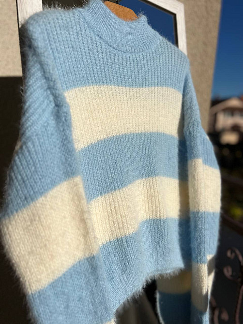 Свитер женский A-N 2157 широкая полоса короткий пушистый ангора, голубой, 42-46 Киев - изображение 18