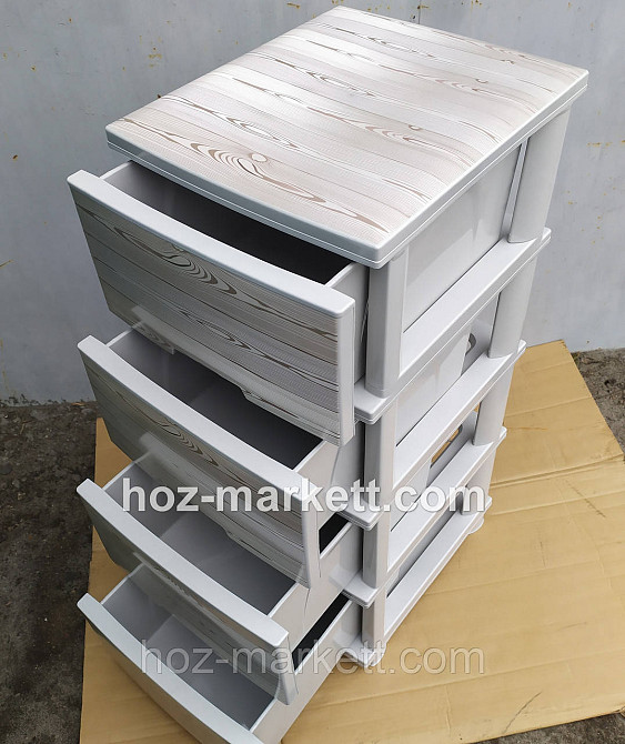 Комод пластиковий тумбочка на 4 ящики з малюнком під дерево світлий Харків - фото 8