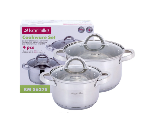 Набір каструль 4 предмети (каструлі 2,1/3,8л) нержавіюча сталь порожнисті ручки 5627S KAMILLE Житомир - фото 1