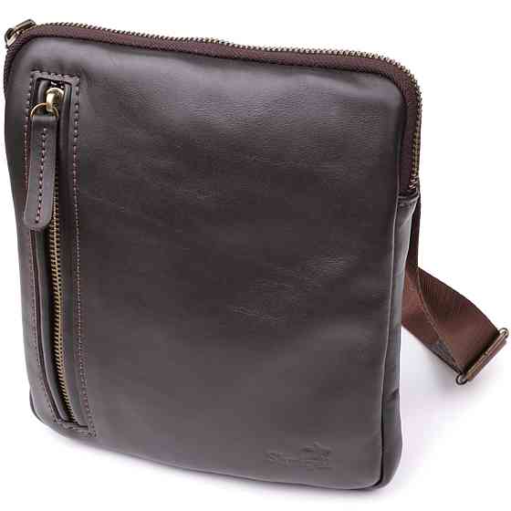 Елегантна чоловіча сумка з гладкої натуральної шкіри Shvigel 23150 Коричневий Київ