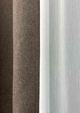 Комплект штор VR-Textil 100% блэкаут ASHEN NIGHT 150х270 2шт и Тюль 600х270 1854ш-1153т коричневый с белым 71-094/5 Киев
