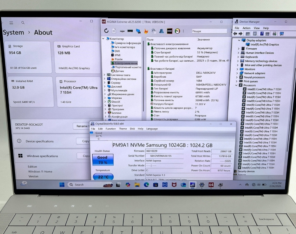 Cенсорный Dell XPS 14 9440 Oled Ultra 7 155H 32GB RAM 1TB SSD 120hz. Харьков - изображение 5