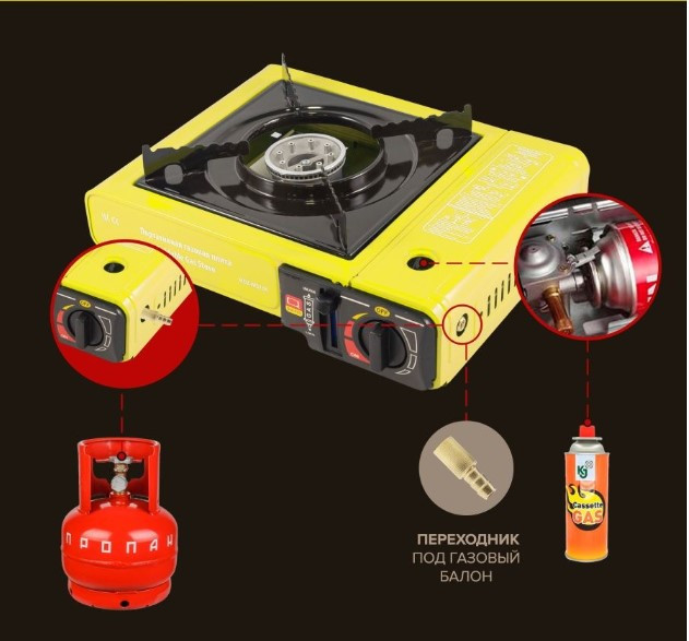 Плита газова портативна (34х25.5х8.5 см, 2.5 кВт, 700 °C, вітрита газу 160 г/рік) WT-BDZ-MS155 Одеса - фото 4
