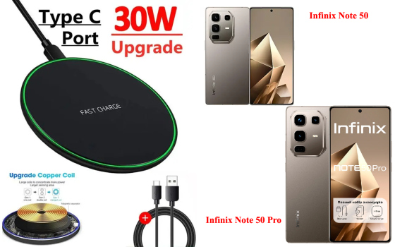 Беспроводное зарядное устройство Copper до 30W для Infinix Note 50, Note 50 Pro, USB-C, LED Киев