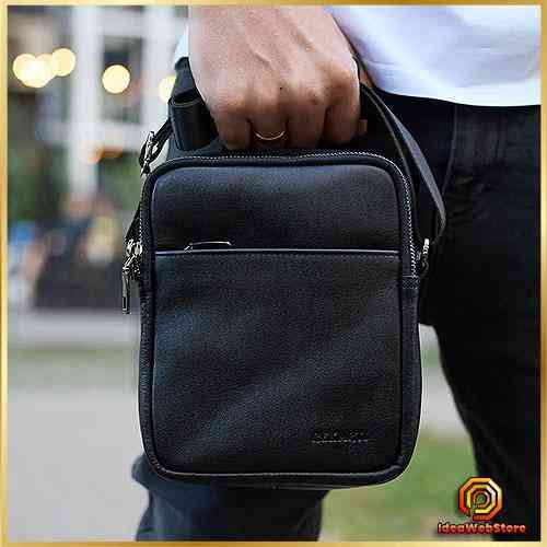 Мужская черная кожаная сумка-мессенджер Кожаный мужской мессенджер черный Tiding Bag Київ