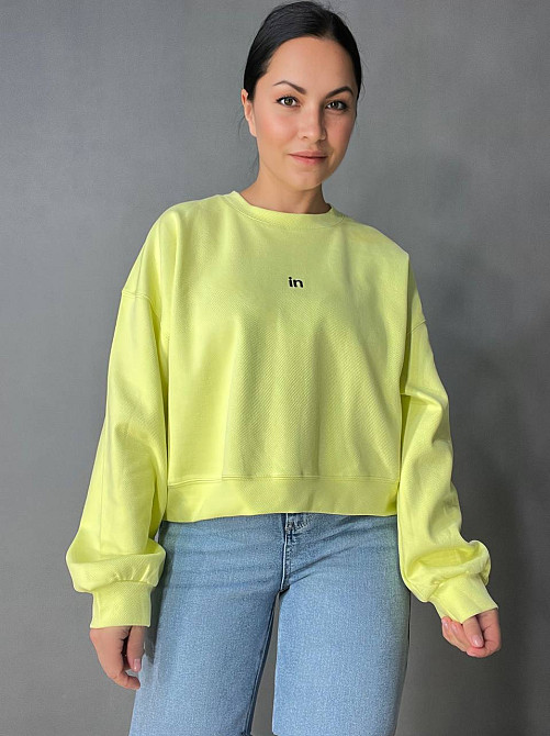 Свитшот женский U S 36918 оверсайз рубчик диагональ вышивка 