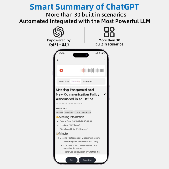 AI Диктофон E EAZEYAI 64GB — Транскрипція 112 мов, Розумне резюме (ChatGPT), Синхронний переклад, Шумозаглушення, USB-C Київ