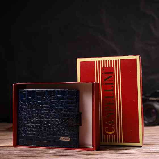 Стильний чоловічий гаманець горизонтального формату з натуральної шкіри з тисненням під крокодила CANPELLINI 21758 Синій Київ