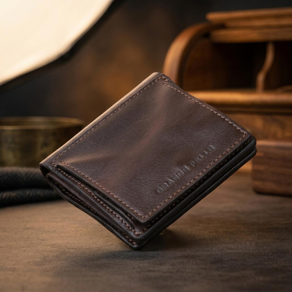 Вертикальне глянсове портмоне з накладною монетницьою GRANDE PELLE 11330 Шоколадне Київ - фото 14