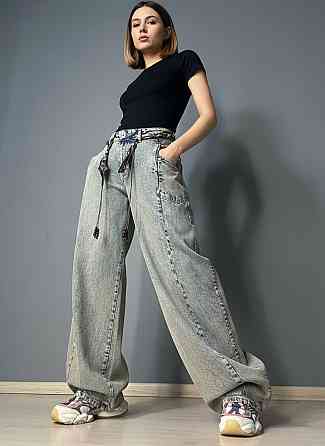 Джинси жіночі Ijjass 6059 baggy супер широкі оверсайз з поясом вінтажні блакитні, блакитний, 31, 31, 84 см Київ