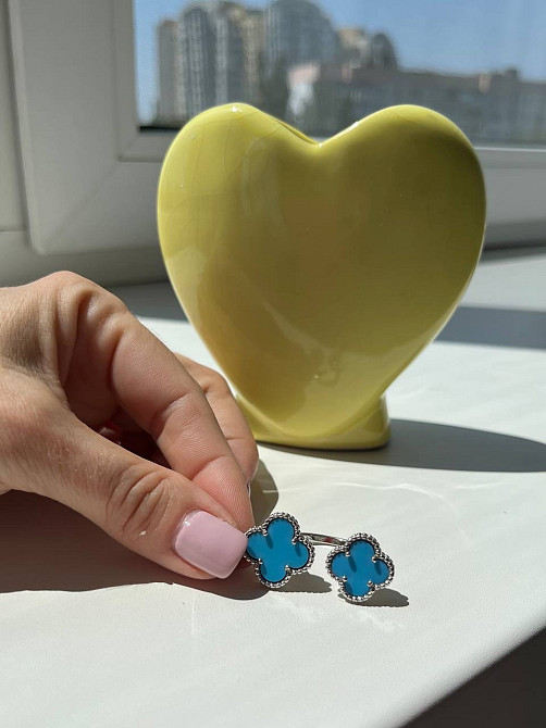 Кольцо Van Cleef посеребрение / кольцо летнее голубой клевер Одесса - изображение 7