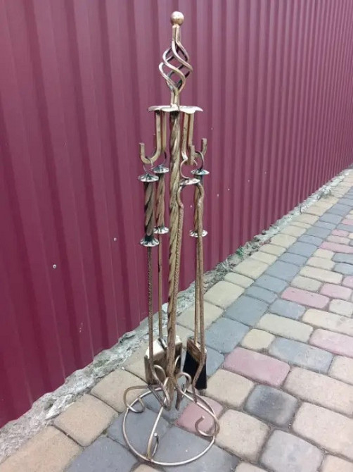 Кований набір для каміну K-008 (стійка, совок, щітка, кочерга, щипці) Київ - фото 4