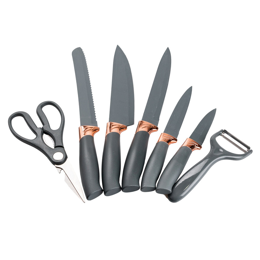 TS Kitchen Набір кухонних ножів 5 штук з ножицями та овочечисткою 33/23.5/24.5/19.5 см Чорний Коломия - фото 8
