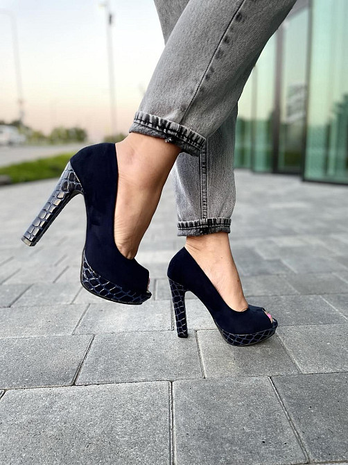 Туфлі жіночі F335 темно-сині еко-замш каблук 11см 36р. (2551) Коломыя - изображение 6