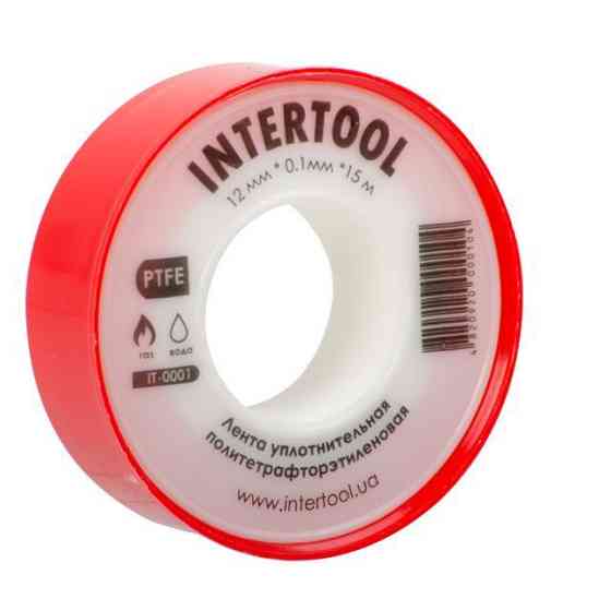 Стрічка тефлонова, фум (политетрафторетиленова), 15 м, 12×0,1 мм, 0,2 г/см³ INTERTOOL IT-0001 Киев