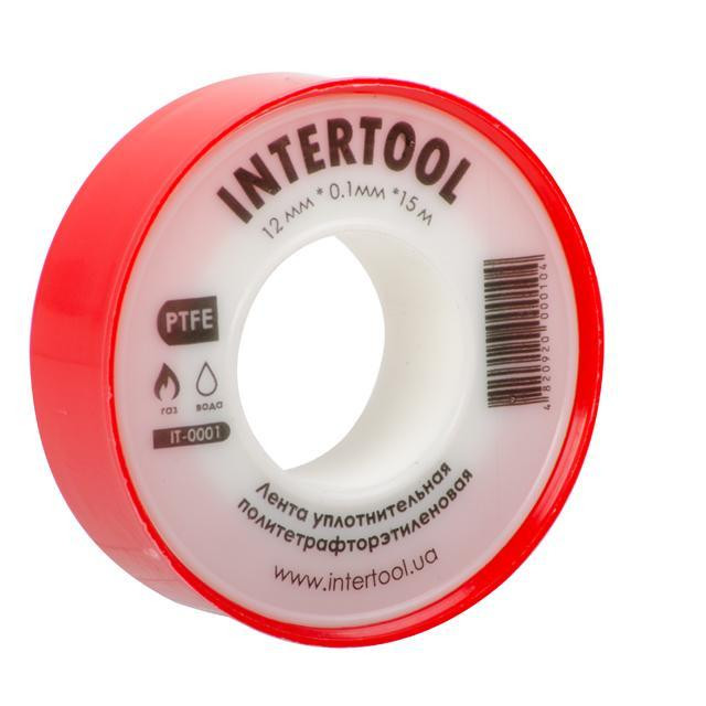 Стрічка тефлонова, фум (политетрафторетиленова), 15 м, 12×0,1 мм, 0,2 г/см³ INTERTOOL IT-0001 Київ - фото 2