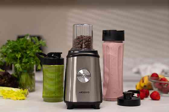 Блендер для смузі ARDESTO SBG-F350, 350Вт,2в1, пляшка -600мл, пляшка -300 мл, кавомолка , чорно-сріблястий Киев