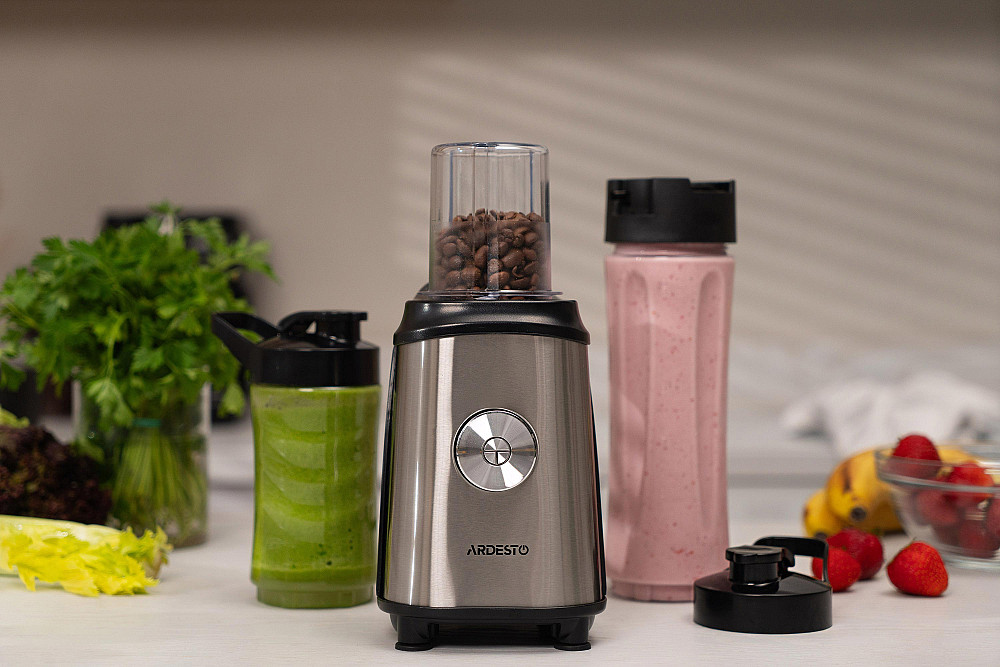 Блендер для смузі ARDESTO SBG-F350, 350Вт,2в1, пляшка -600мл, пляшка -300 мл, кавомолка , чорно-сріблястий Киев - изображение 3